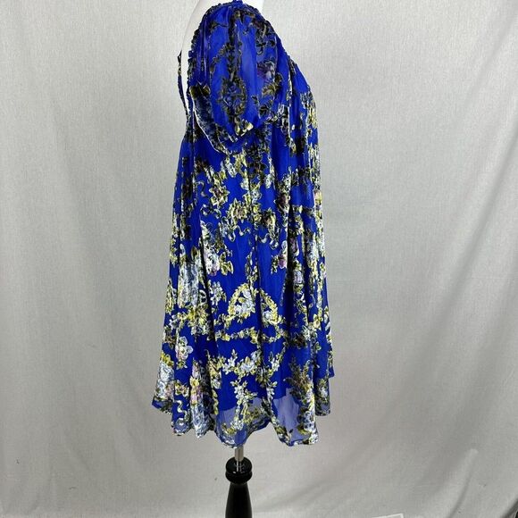 NEW Free People Beautiful Blooms dress mini velvet short sleeve blue size medium - Picture 7 of 10